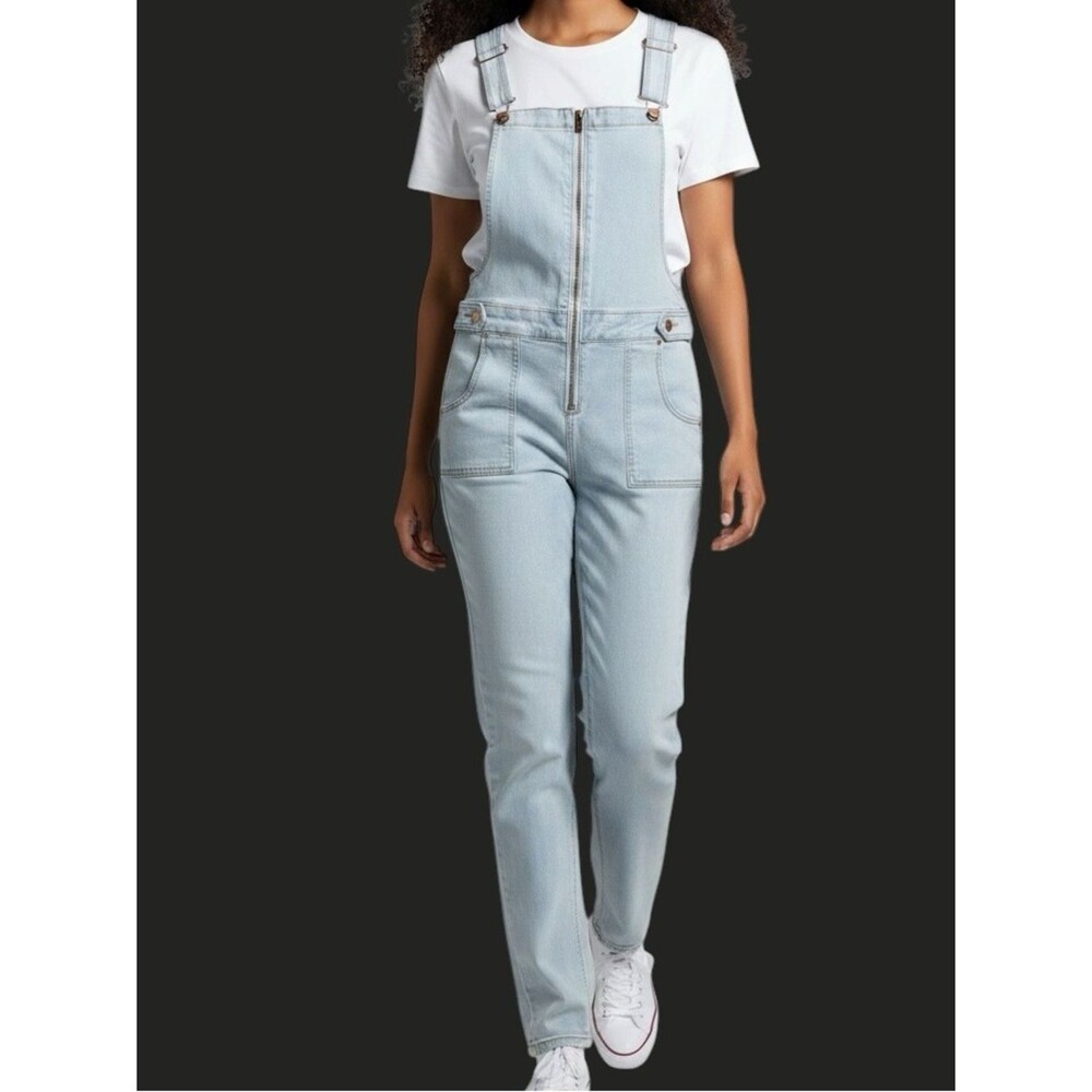 New Light Wash Women's Denim Overalls Front Zip Vintage Style Overalls 28 x 31